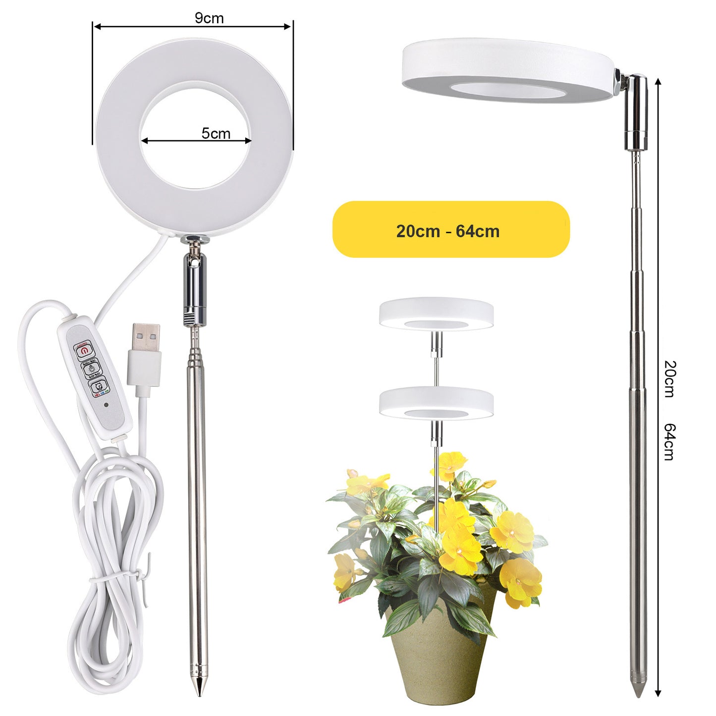 LED dimmbare 5W LED Vollspektrum Pflanzenleuchte mit Timer